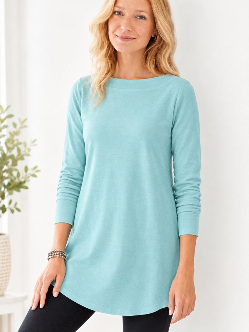 J. Jill Women's Casual Aqua Turquoise Pima Cotton Boat-neck Tunic Top